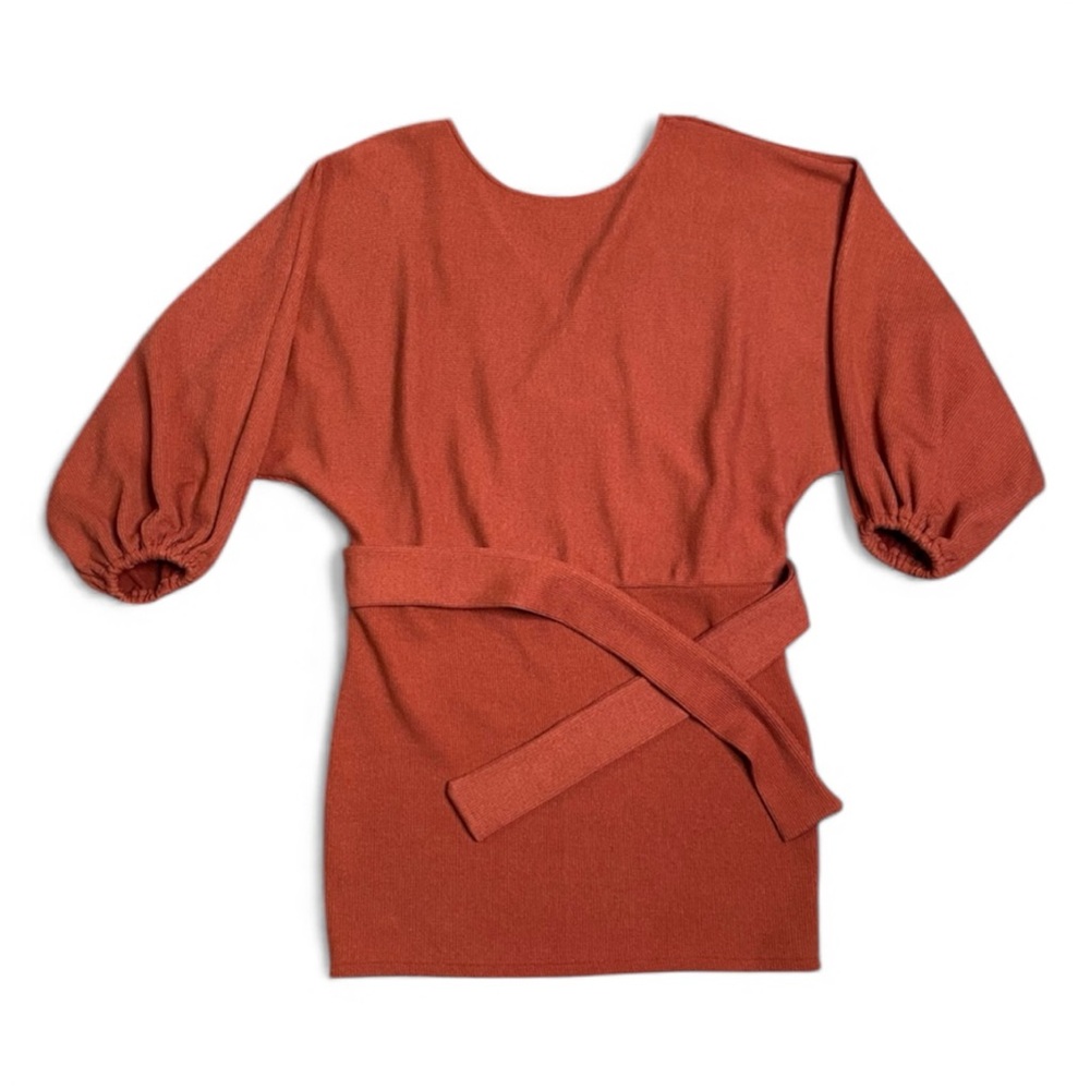 New Idem Ditto Sz L Rusty Orange Oversized 3/4 Sleeve Sweater Mini Dress V-Back
